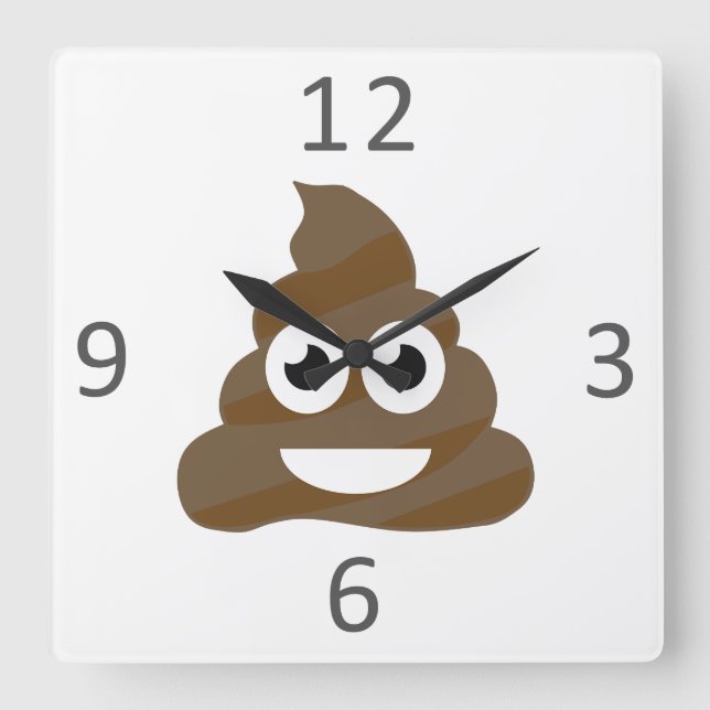 Funny Cute Poop Emoji Square Wall Clock (Front)