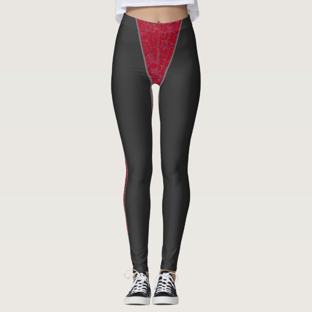 Funny cute print panties ornamental lace red black leggings (Front)