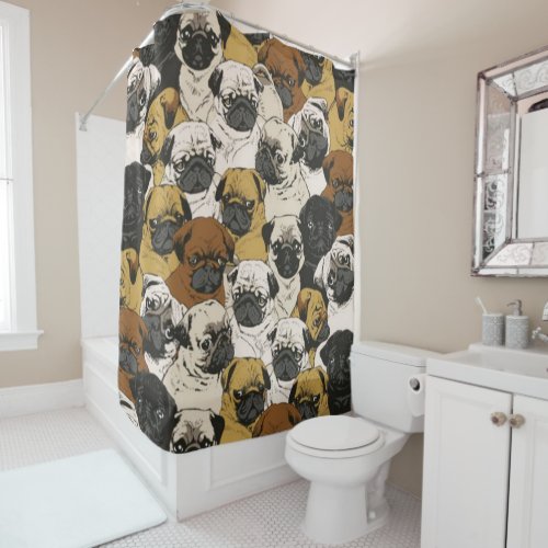 Funny Cute Pug Bulldog Pattern Shower Curtain