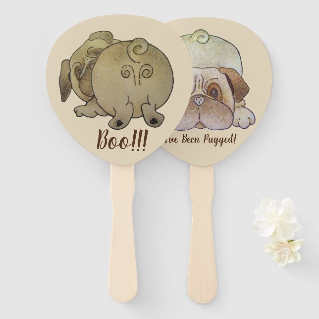 funny cute pug play bow picture with fun slogan hand fan (Front and Back)