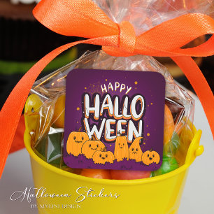 Funny Cute Pumpkins Kids Happy Halloween Square Sticker