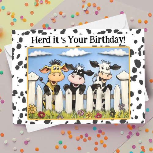 Funny Cute Pun Cartoon Farm Cow Herd Birthday  Card