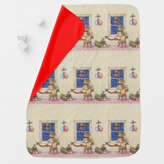 Funny cute puppy and carol singers at christmas receiving blanket (In Situ)