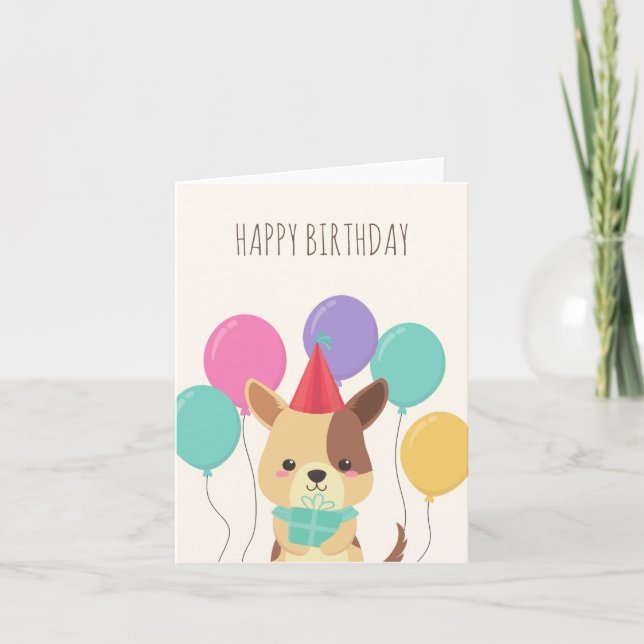 Funny cute puppy balloons birthday card (Front)