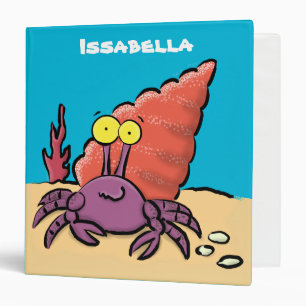 Funny cute purple cartoon hermit crab 3 ring binder