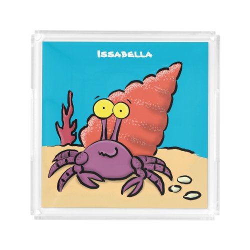Funny cute purple cartoon hermit crab acrylic tray