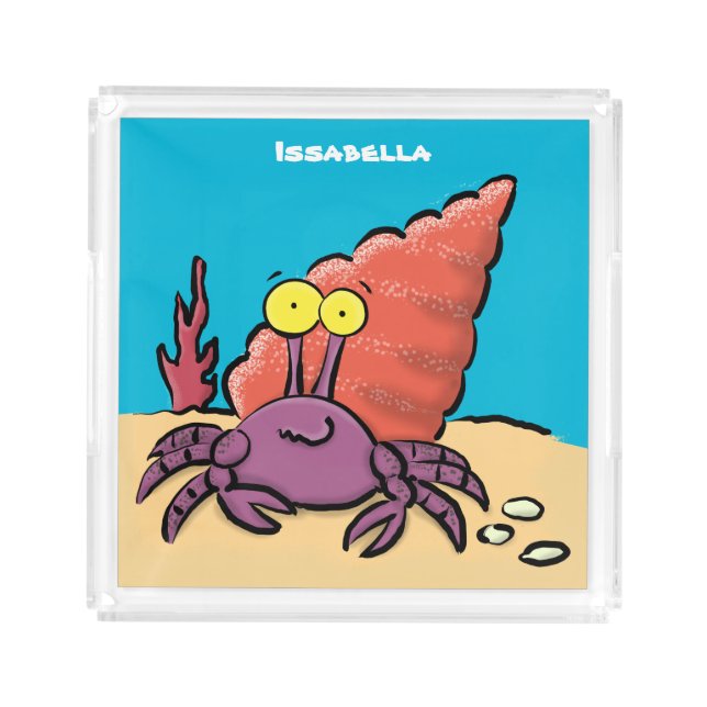 Funny cute purple cartoon hermit crab acrylic tray (Front)