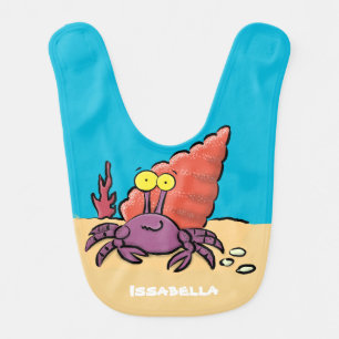 Funny cute purple cartoon hermit crab baby bib