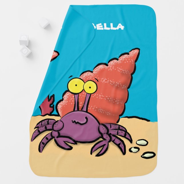 Funny cute purple cartoon hermit crab baby blanket (In Situ)