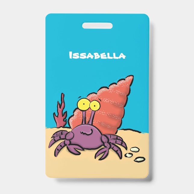 Funny cute purple cartoon hermit crab badge (Front)