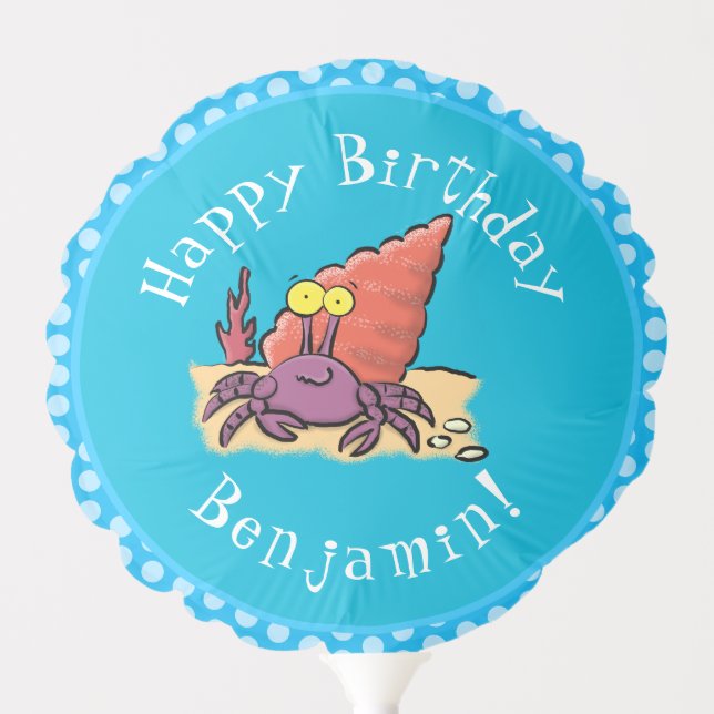 Funny cute purple cartoon hermit crab balloon (Front)