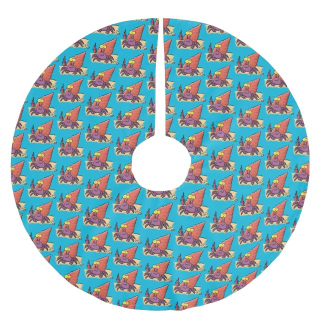 Funny cute purple cartoon hermit crab brushed polyester tree skirt (Front)