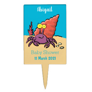 Funny cute purple cartoon hermit crab cake topper
