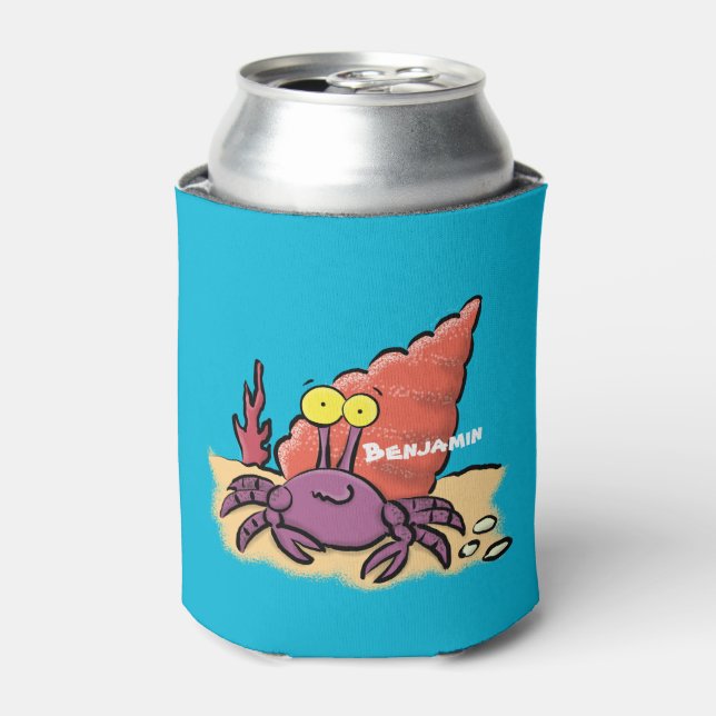 Funny cute purple cartoon hermit crab can cooler (Can Front)