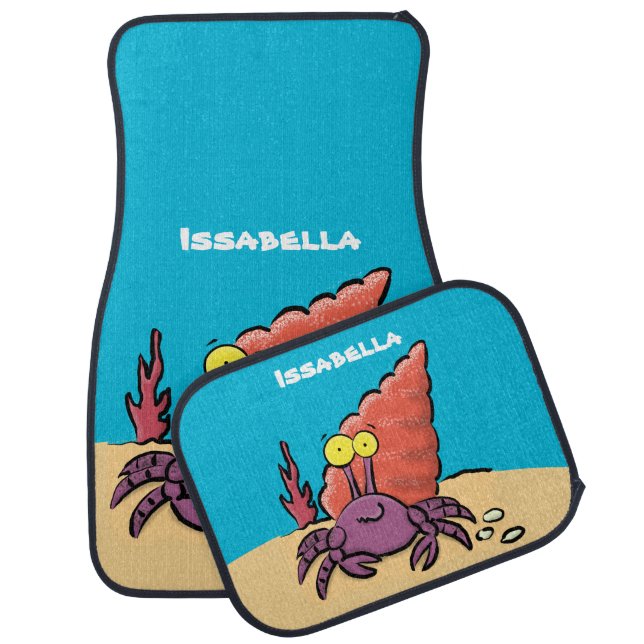 Funny cute purple cartoon hermit crab car floor mat (Set)