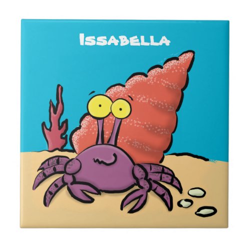 Funny cute purple cartoon hermit crab ceramic tile