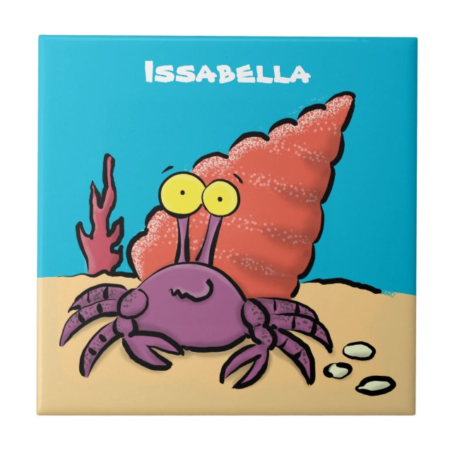 Funny cute purple cartoon hermit crab ceramic tile (Front)