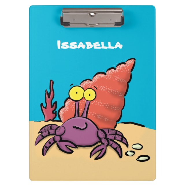 Funny cute purple cartoon hermit crab clipboard (Front)