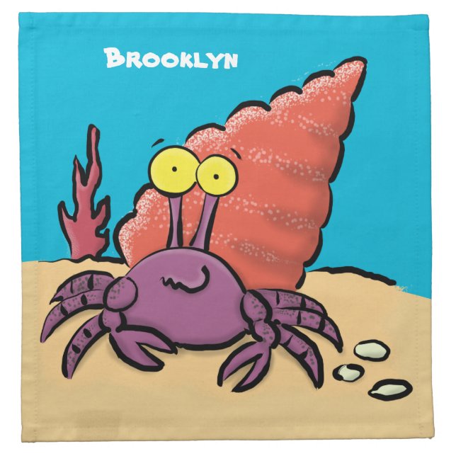 Funny cute purple cartoon hermit crab cloth napkin (Front)