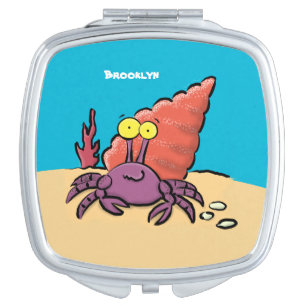 Funny cute purple cartoon hermit crab compact mirror