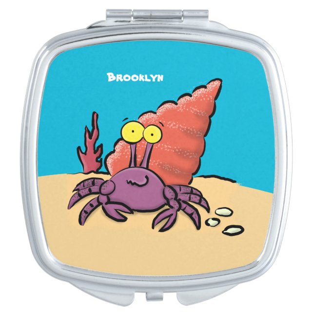 Funny cute purple cartoon hermit crab compact mirror (Front)