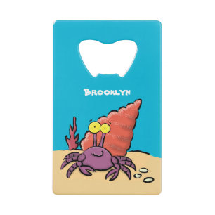 Funny cute purple cartoon hermit crab credit card bottle opener