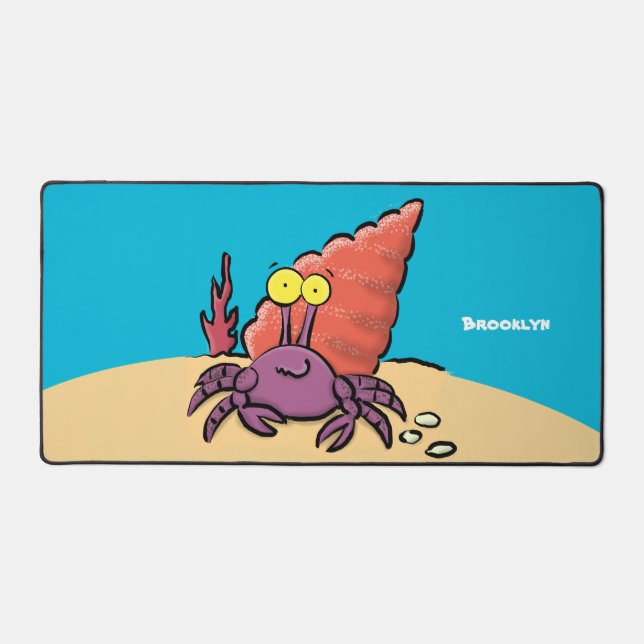 Funny cute purple cartoon hermit crab desk mat (Front)