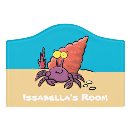 Funny cute purple cartoon hermit crab door sign