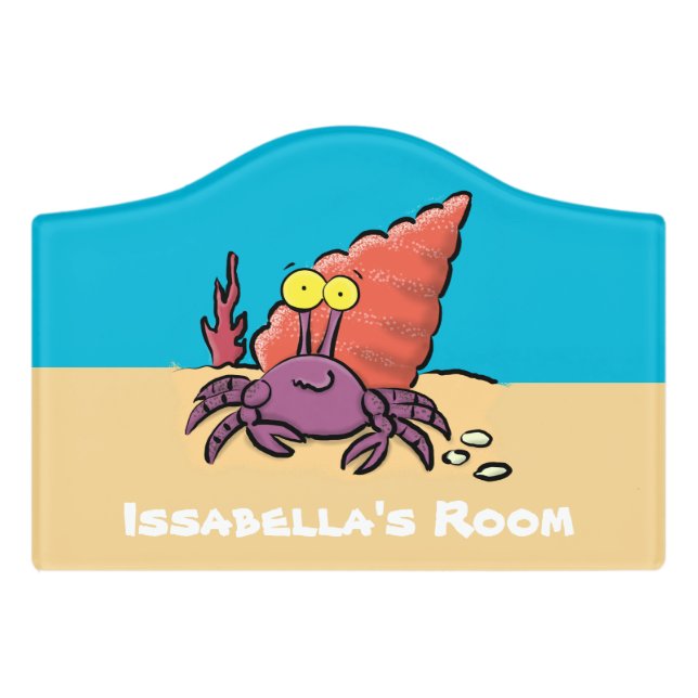 Funny cute purple cartoon hermit crab door sign (Small Crest Front)