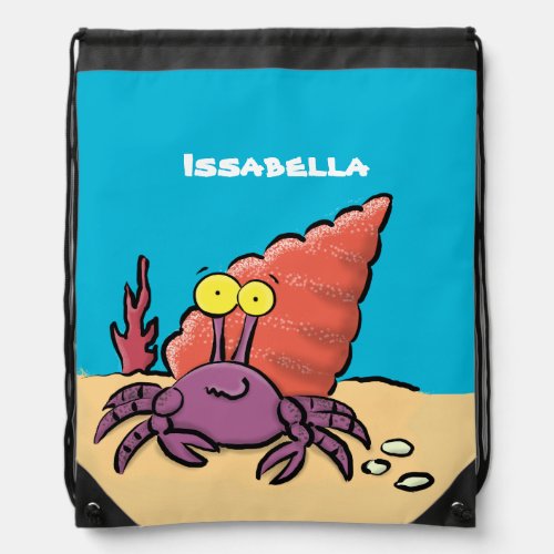 Funny cute purple cartoon hermit crab drawstring bag