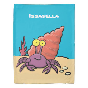 Funny cute purple cartoon hermit crab duvet cover