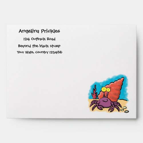 Funny cute purple cartoon hermit crab envelope