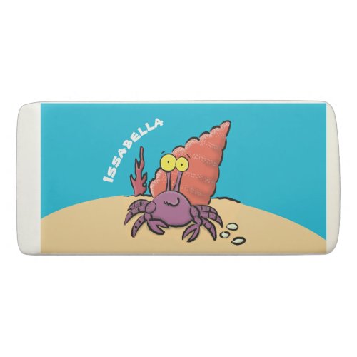 Funny cute purple cartoon hermit crab eraser