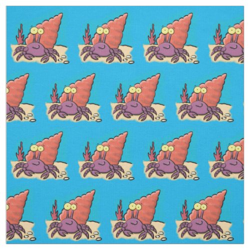 Funny cute purple cartoon hermit crab fabric