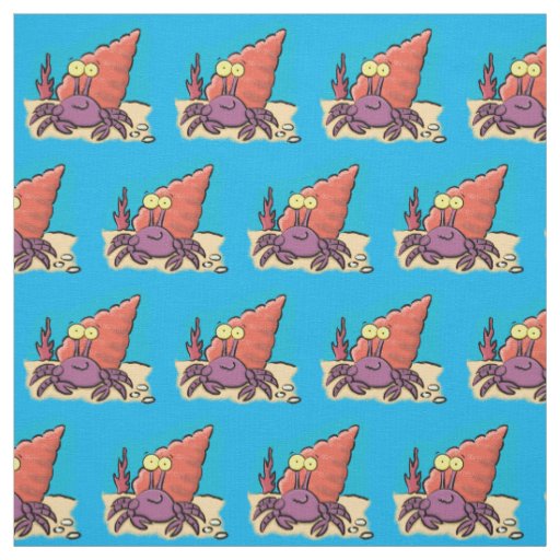 Funny cute purple cartoon hermit crab fabric