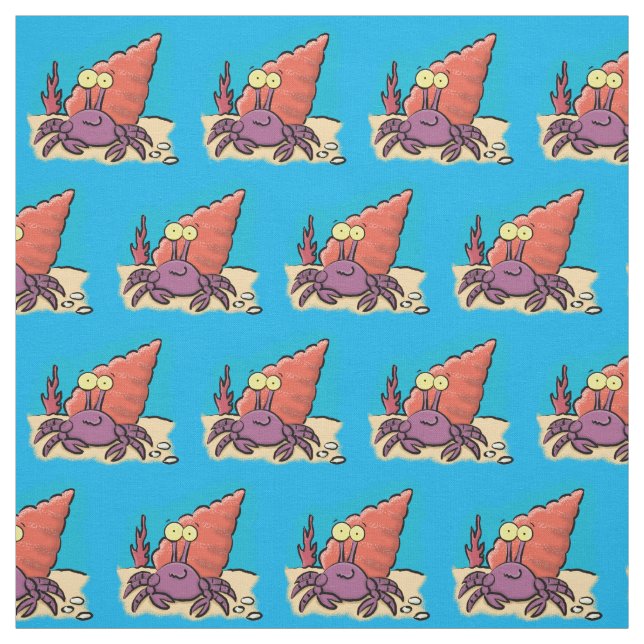 Funny cute purple cartoon hermit crab fabric (Swatch)