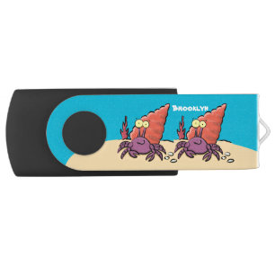 Funny cute purple cartoon hermit crab flash drive