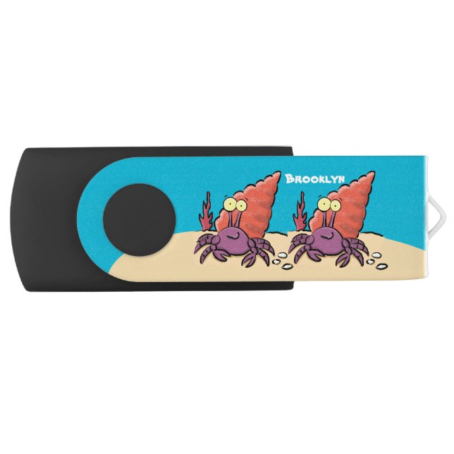Funny cute purple cartoon hermit crab flash drive (Front)
