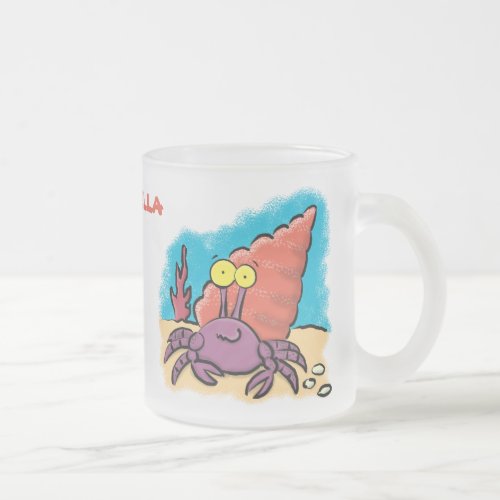Funny cute purple cartoon hermit crab frosted glass coffee mug