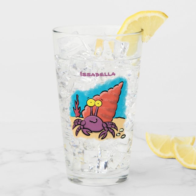 Funny cute purple cartoon hermit crab glass (Back Ice)