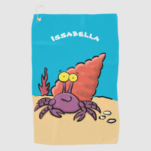 Funny cute purple cartoon hermit crab golf towel