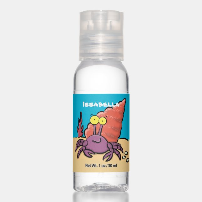 Funny cute purple cartoon hermit crab hand sanitizer (Front)