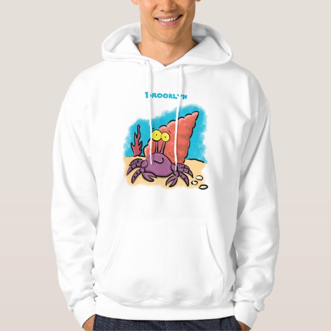 Funny cute purple cartoon hermit crab hoodie (Front)