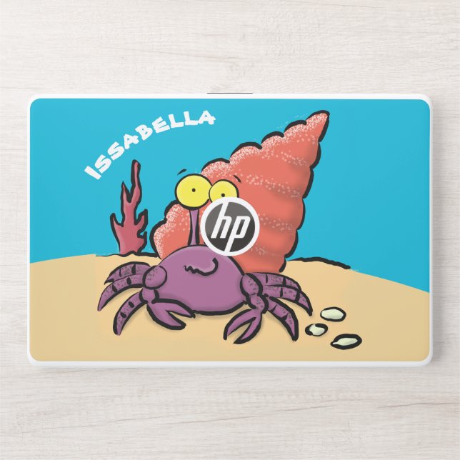 Funny cute purple cartoon hermit crab HP laptop skin (Front)