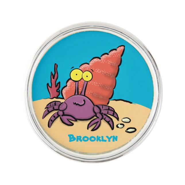 Funny cute purple cartoon hermit crab lapel pin (Front)
