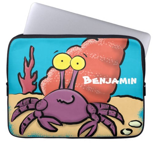 Funny cute purple cartoon hermit crab laptop sleeve