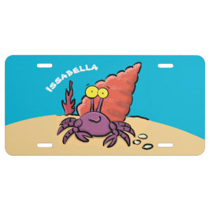 Funny cute purple cartoon hermit crab license plate