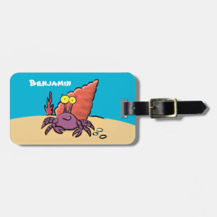 Funny cute purple cartoon hermit crab luggage tag