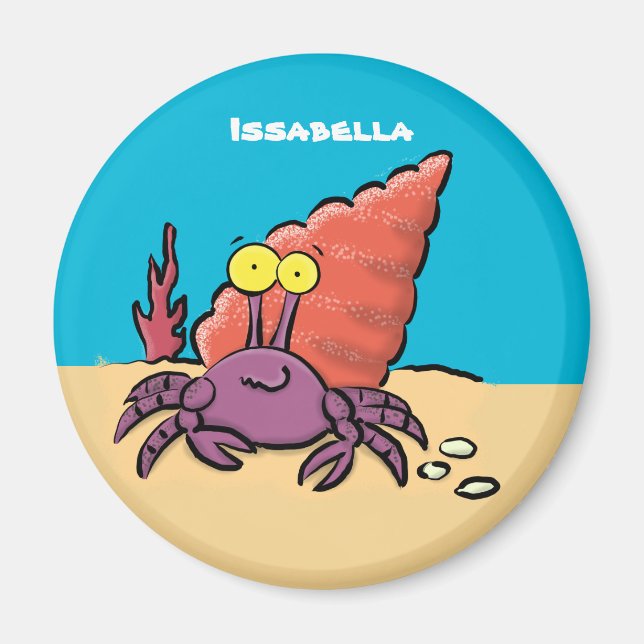 Funny cute purple cartoon hermit crab magnet (Front)