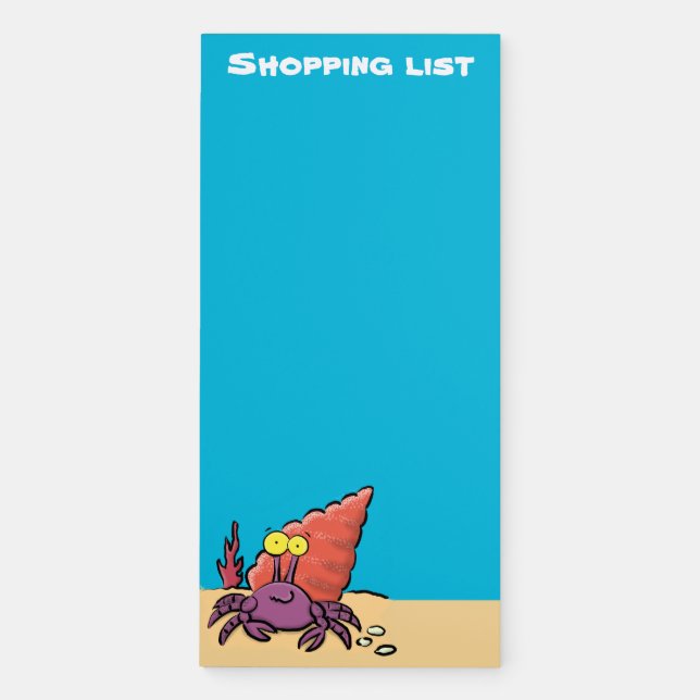 Funny cute purple cartoon hermit crab magnetic notepad (Front)